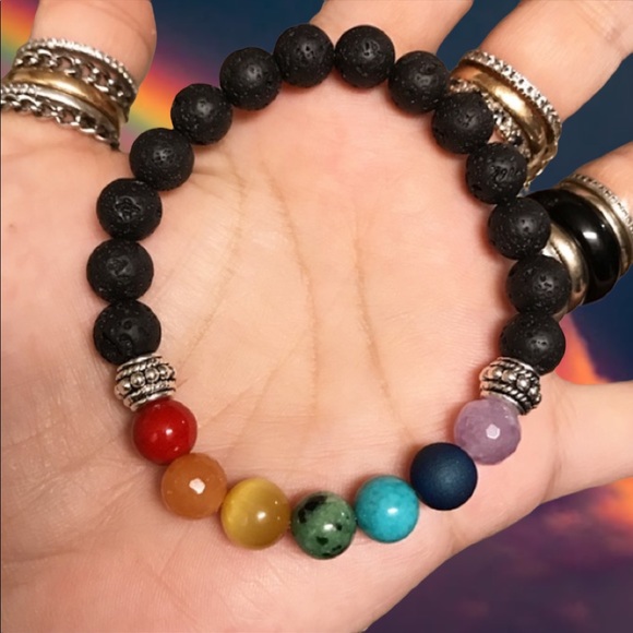 7 chakra rainbow reiki pride lava rock bracelet - Picture 2 of 9